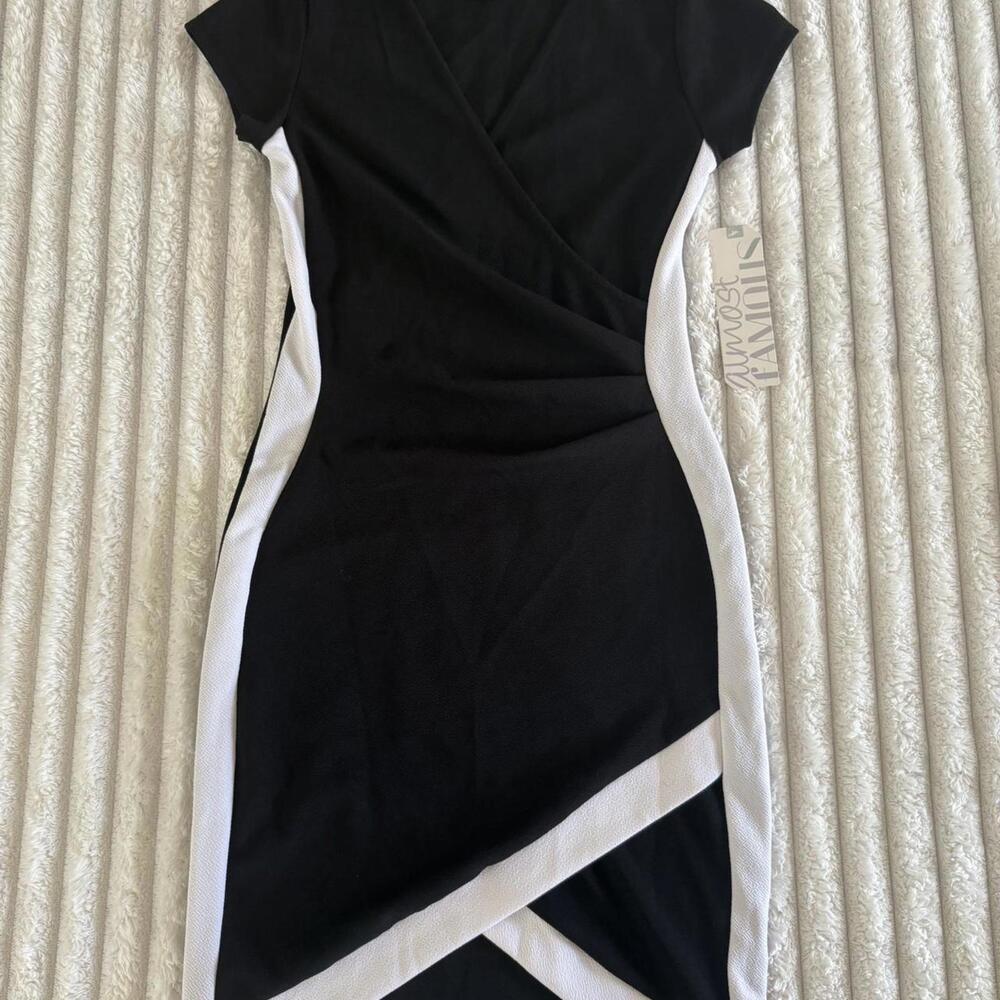 Almost famous black V line dress with white trim